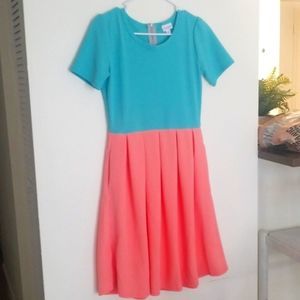 LULAROE AMELIA DRESS MINT CORAL WITH POCKETS